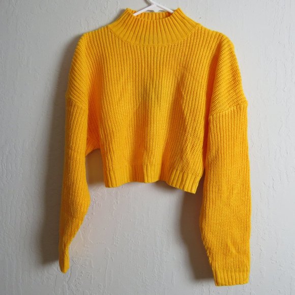 NEW NWT Zaful Bright Orange Long Sleeve Large Weave Crop Cute Sweater - Picture 1 of 7
